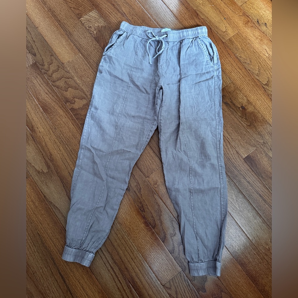 42. Women’s Casual Drawstring Linen Jogger Pants - Tan/Light mauve - Picture 2 of 7